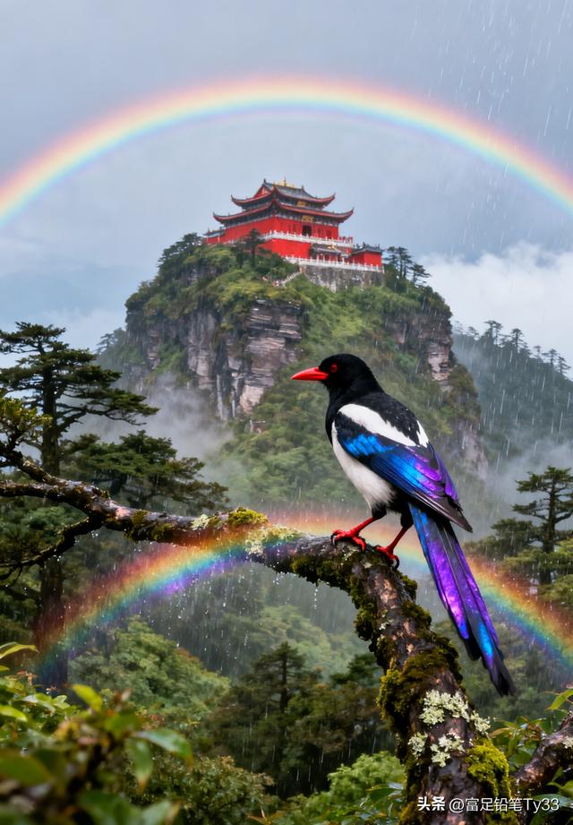 仙境中的古寺，飞鸟掠过，云海翻腾，如梦如幻！