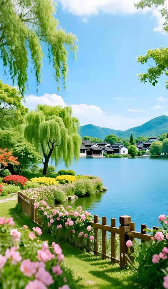 冬日湖畔遇故人	，牵手踏雪寻美景，远山如画心已醉