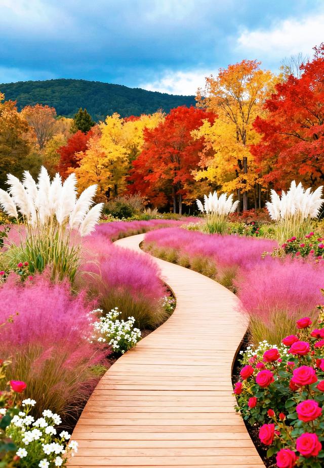 粉雾裹木径，秋林藏艳色