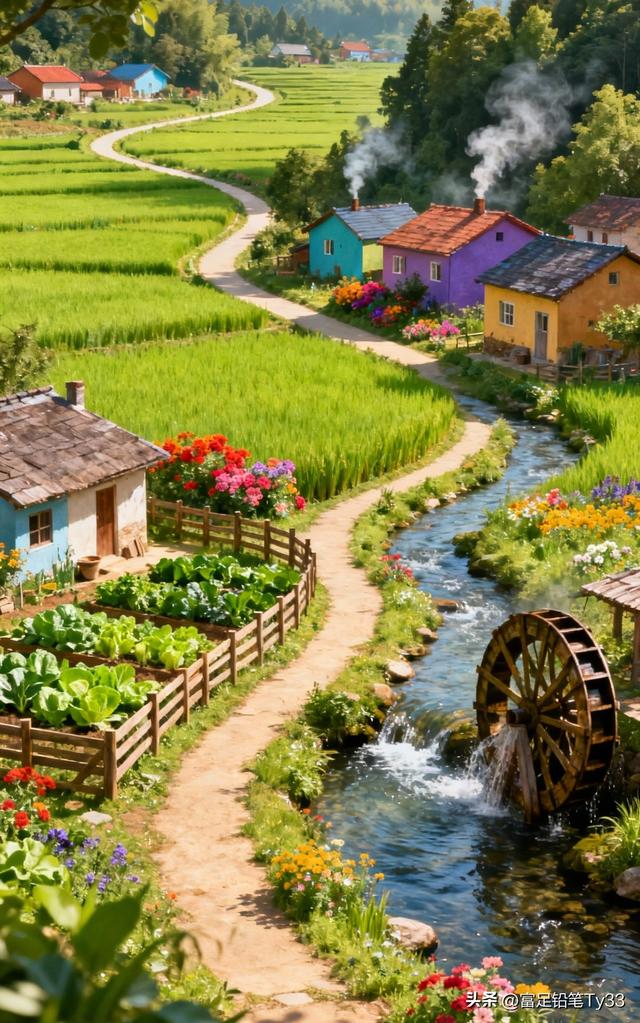 田园风光，色彩斑斓的房屋，蜿蜒的小路，美不胜收！