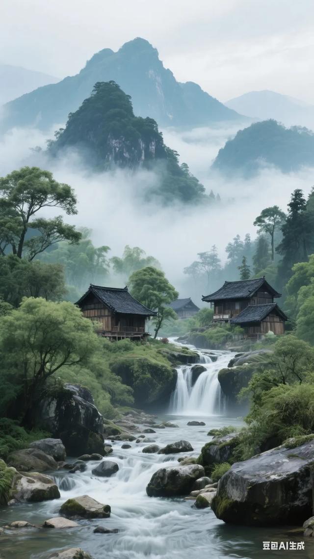 仙境般的古村落，流水潺潺，云雾缭绕，仿佛世外桃源！