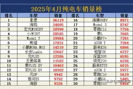太难了！4月纯电车销量，仅12款破万，Model Y第5，小鹏P7+第20名图片