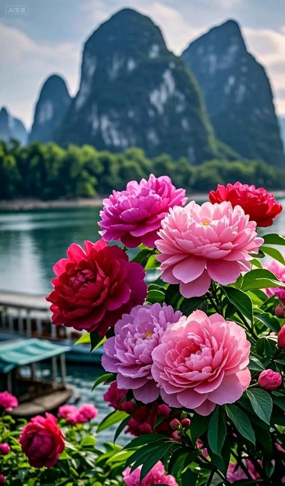 山水如诗，牡丹如画，这画面太治愈