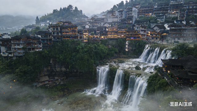 湖南惊现奇景！千年古镇悬于120米瀑布上
