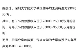 据统计，深圳大学的大学教授的平均工资待遇为23978元/月？图片