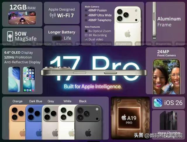 苹果秋季发布会倒计时，iPhone17 Pro曝光，相机、快充全升级