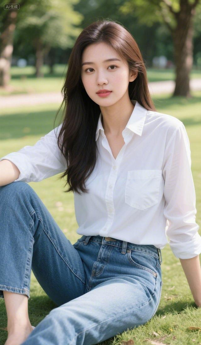 穿牛仔裤的长发女孩