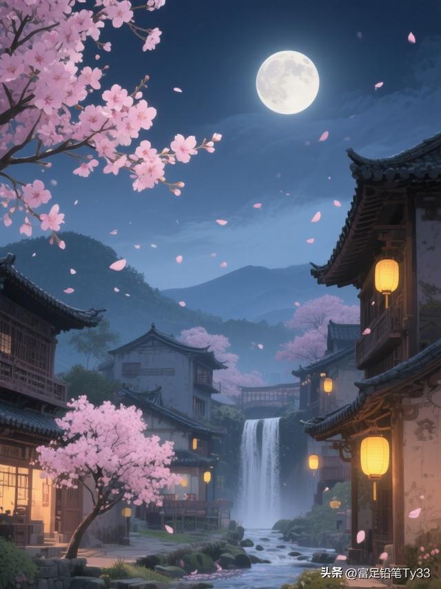 沉醉月色樱落间：探秘古风小镇的浪漫仲夜之美！