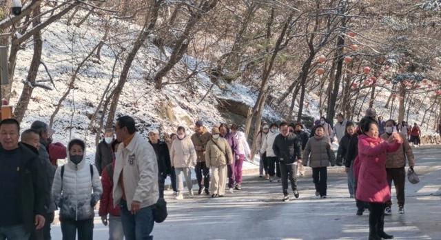 千山初雪上线 游客扎堆打卡