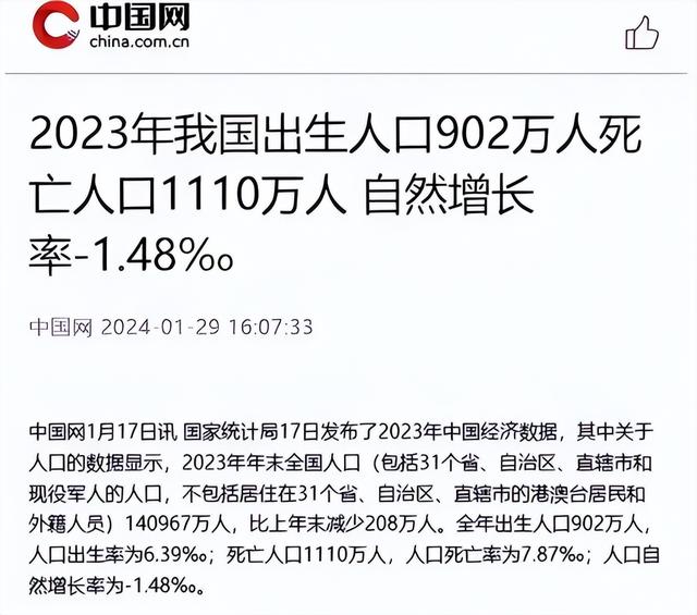 中国将迎人口死亡高峰？22年1041万，23年1100万，去年死亡多少？