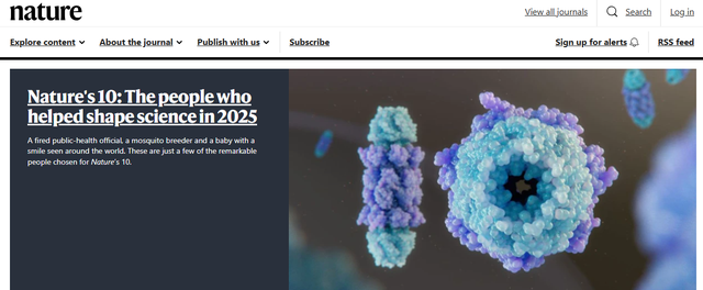《自然》杂志公布2025年度十大科学人物榜单，两位中国科学家上榜