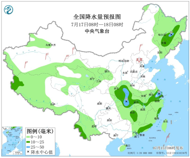 本轮降雨中心确定完成，分布如下地区，今天夜间~7月17号天气
