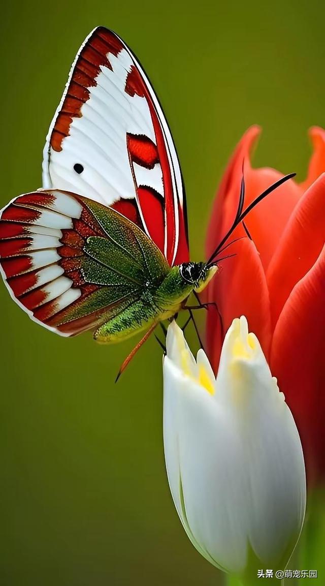 花园偶遇红白蝴蝶，停在花瓣上优雅起舞，随手一拍都是大片