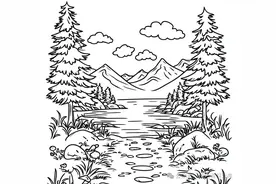 树林的手绘线稿图，临摹学画图片