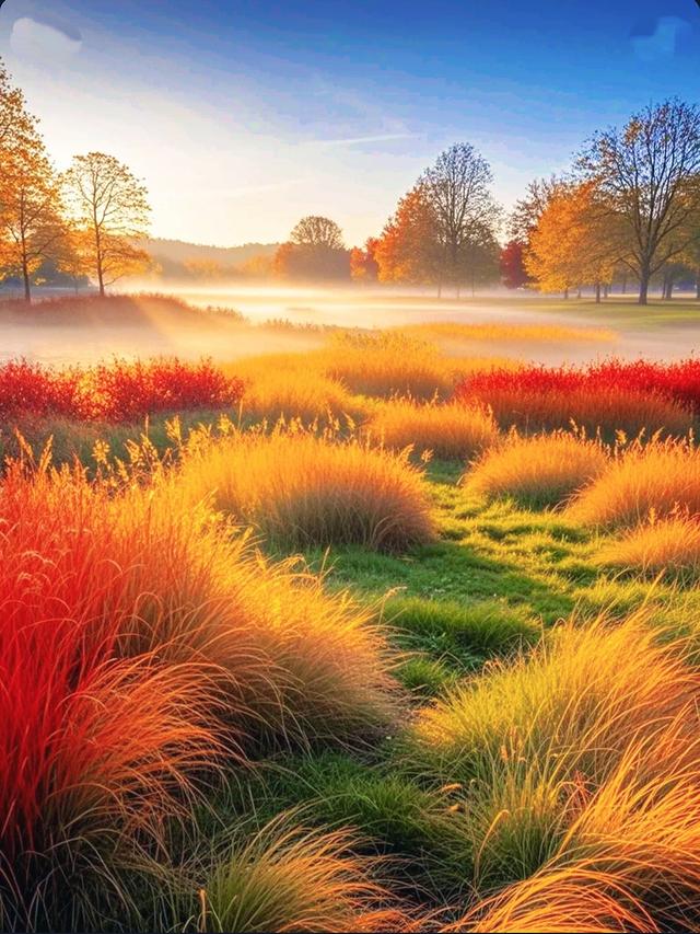 秋草染了橙红与金黄，是秋天的绝色