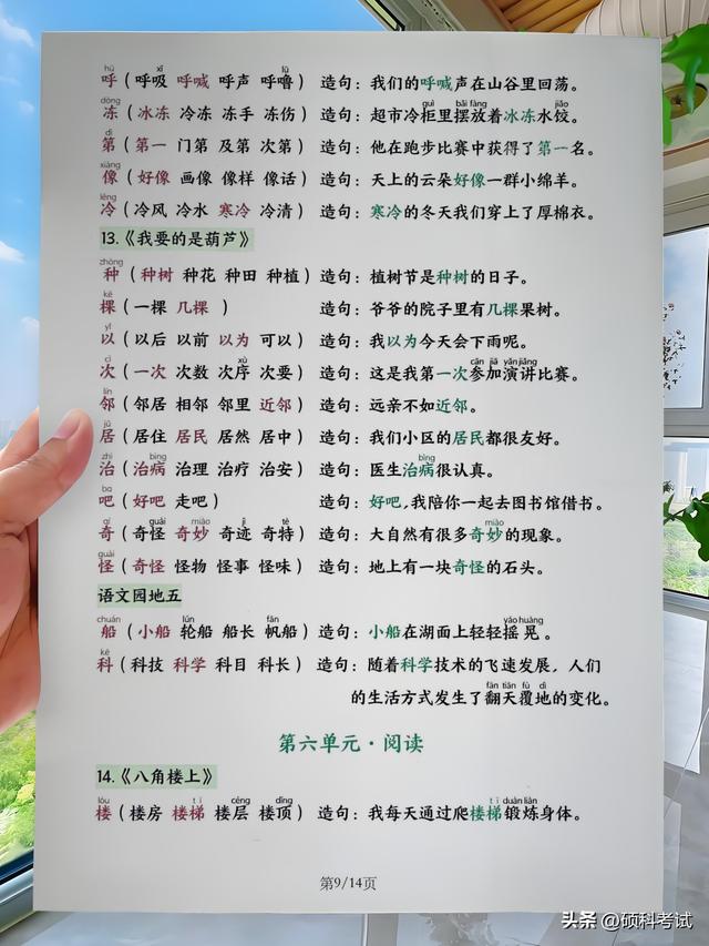 2025秋二年级上册语文写字表：生字组词+造句宝典（同步教材）