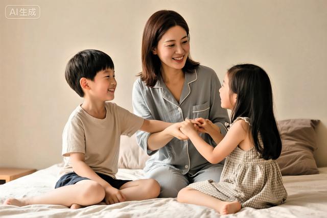 左手抱着儿子，右手牵着女儿，满脸的高兴，生男生女有区别吗？