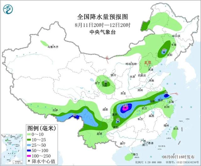 本轮强降雨中心已定，明日8月10号天气，大暴雨特大暴雨分布如下