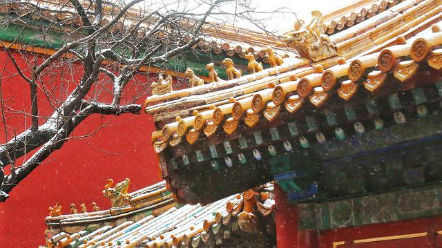 京城初雪拂过紫禁城的每一个角落 故宫红墙金瓦变身童话仙境