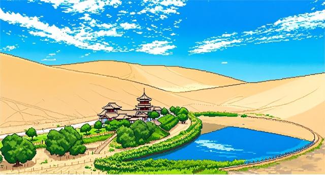 一键入画！当AI绘画遇上鸣沙山月牙泉，灵动又治愈！