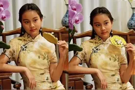 李小璐母女旗袍写真曝光，12岁甜馨气质超绝，母女同款高颜值抢镜图片