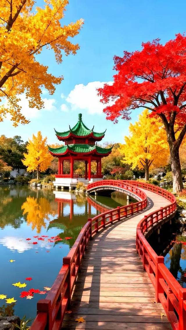 流水的澈澈声，在园林秋色里，谱写出一曲，古典与自然交松的乐章