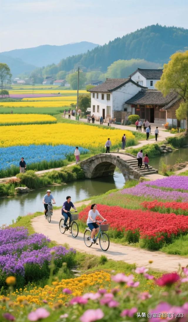 #春日骑行# 在花海中畅游，感受田园的宁静与美好！