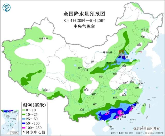 本轮强降雨中心已定，明日8月4日天气，大暴雨特大暴雨分布如下