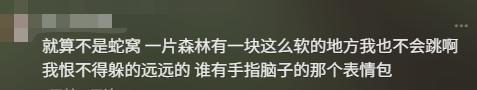 女子徒步误将蛇窝当“野生蹦床”？网友认为是过山峰！你觉得呢？
