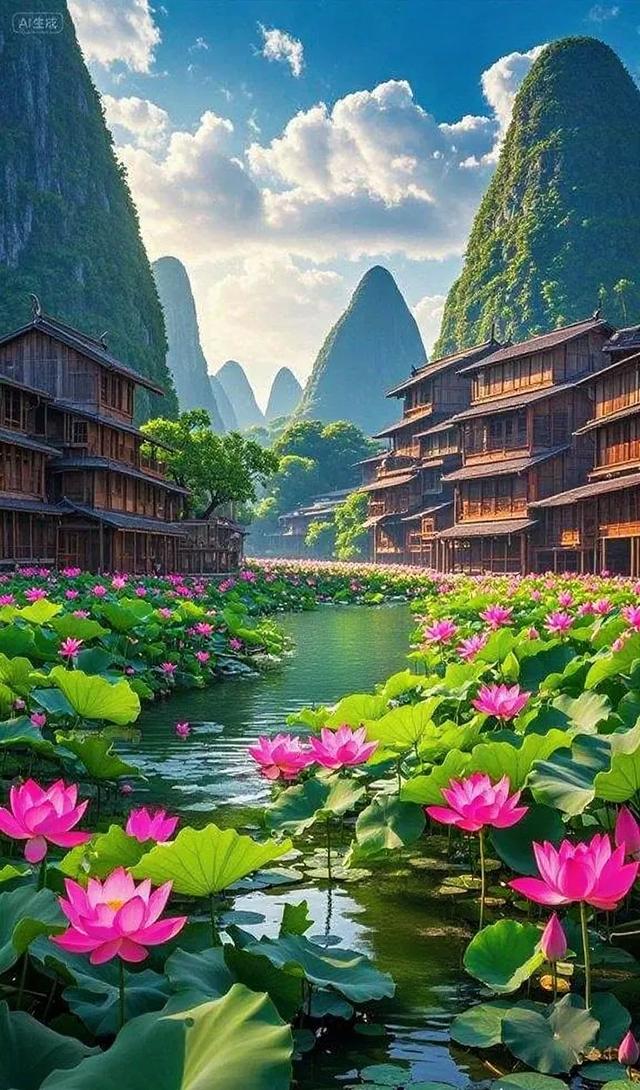 舟行碧波上，人在荷中游