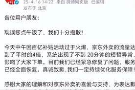京东回应“京东外卖崩了”：流量达平时4倍，系统出现短暂异常图片