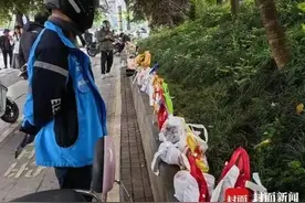 胖猫男孩跳江处，摆满各种外卖，网友：支持空包，反对浪费图片