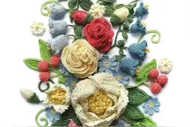 107种花朵和绿叶，可钩织成一幅画、胸针、耳饰、手工DIY图片