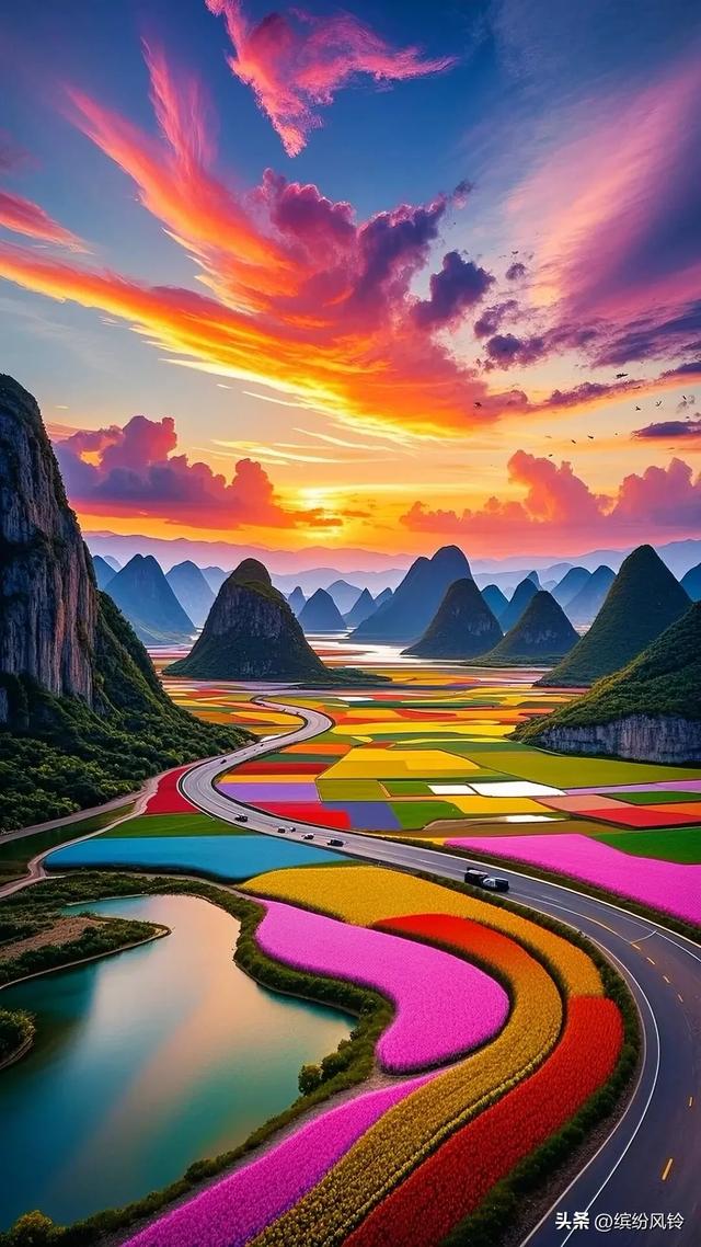 霞光似梦幻锦缎，晕染了天际