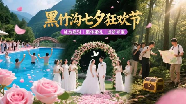 【七夕三天乐，畅玩黑竹沟】泳池派对、集体婚礼、徒步寻宝让浪漫升温！