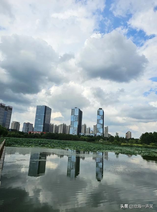 醉美的景色，蓝天白云，绿树倒影，高楼映影，醉了爱了乐了美了