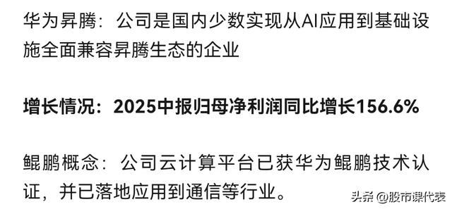 最强算力！中报预增2263％！10家正宗华为昇腾及鲲鹏概念企业