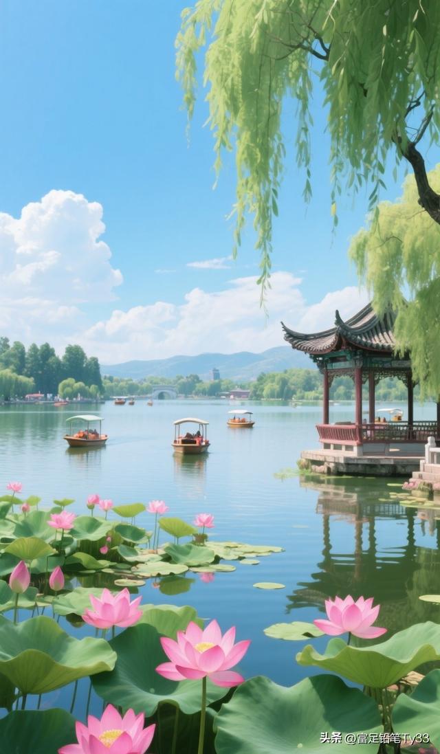 漫步湖畔赏粉荷，邂逅悠然夏日，尽享心旷神怡之美！