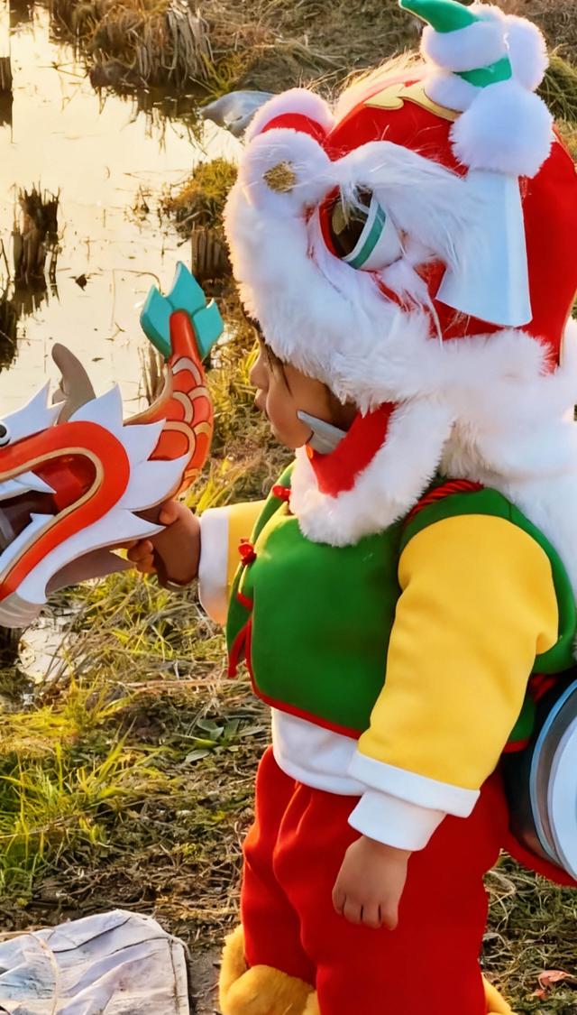 瑶一瑶cos鲁班七号，身穿同款棉衣，手拿炮筒还有对联，好可爱