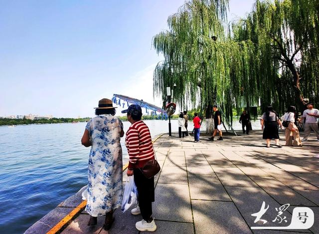 明湖垂柳曼妙多姿 游人如织景致如画