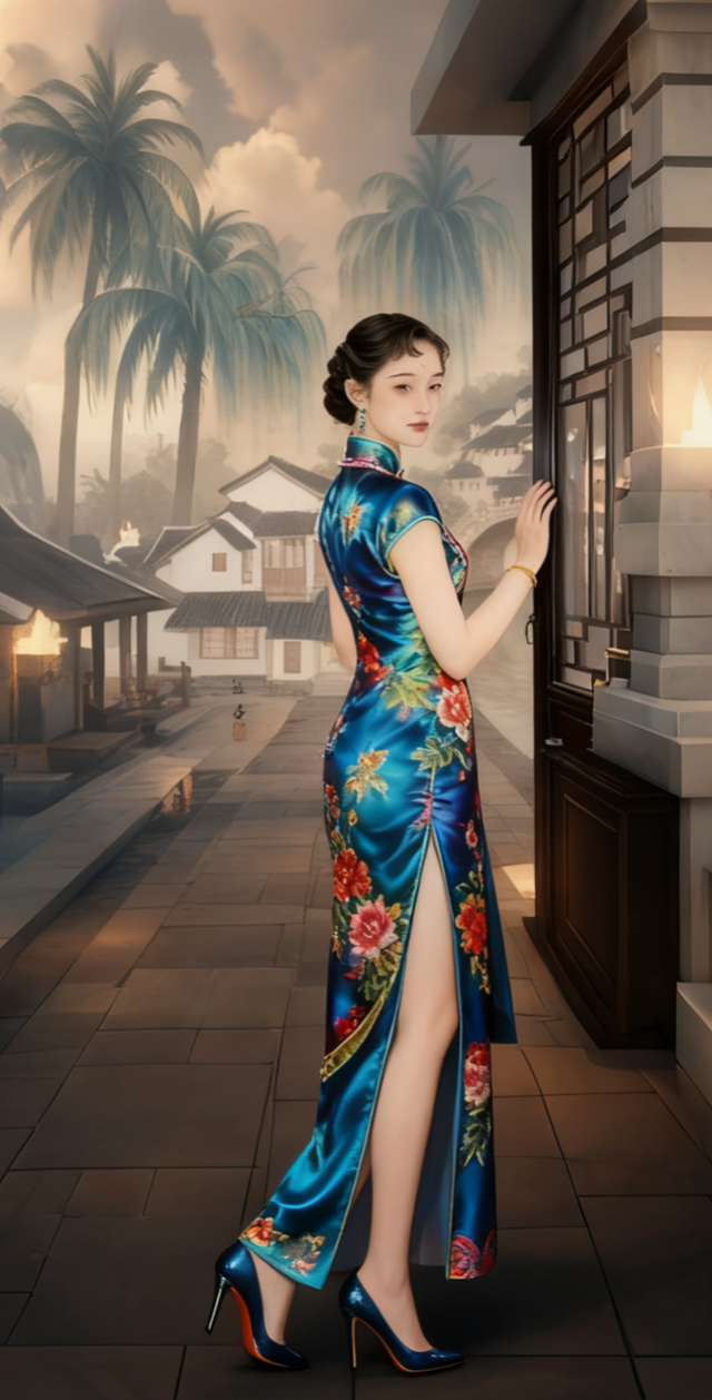 芳姿傲骨真绝色，小家碧玉也温柔	。美丽的旗袍小姐姐。