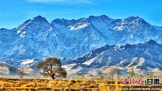 初冬时节祁连山下风景静谧如画