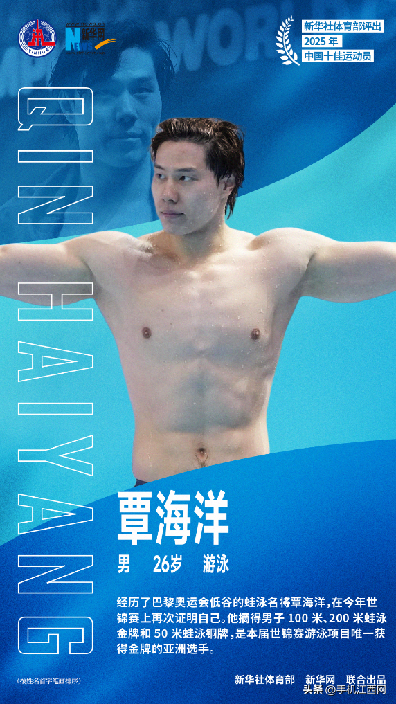2025年中国十佳运动员：石宇奇、巩立姣、刘焕华、孙颖莎、陈芋汐、苏翊鸣、邹敬园、胡凯、覃海洋、蒋裕燕