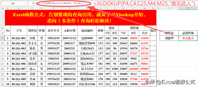 Xlookup函数，逆向以及多条件查询，均能轻松实现！