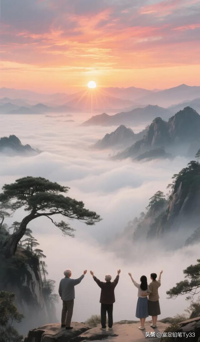 置身云海之巅，与家人相依相偎，共待那轮红日喷薄，同赏绝美日出