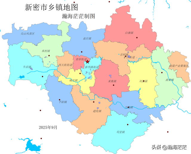 新密市地形、乡镇、村庄、交通、人口和财政收入地图