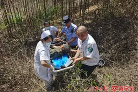 摩托车车手翻车摔下山坡，民警紧急施救图片