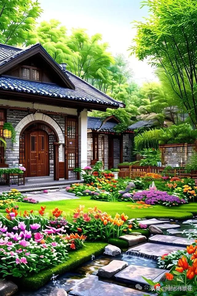 花团锦簇满庭院，绿意盎然皆美景