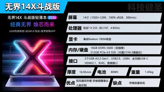 2559元拿下锐龙7 H255轻薄本 无界14X斗战版2026上架