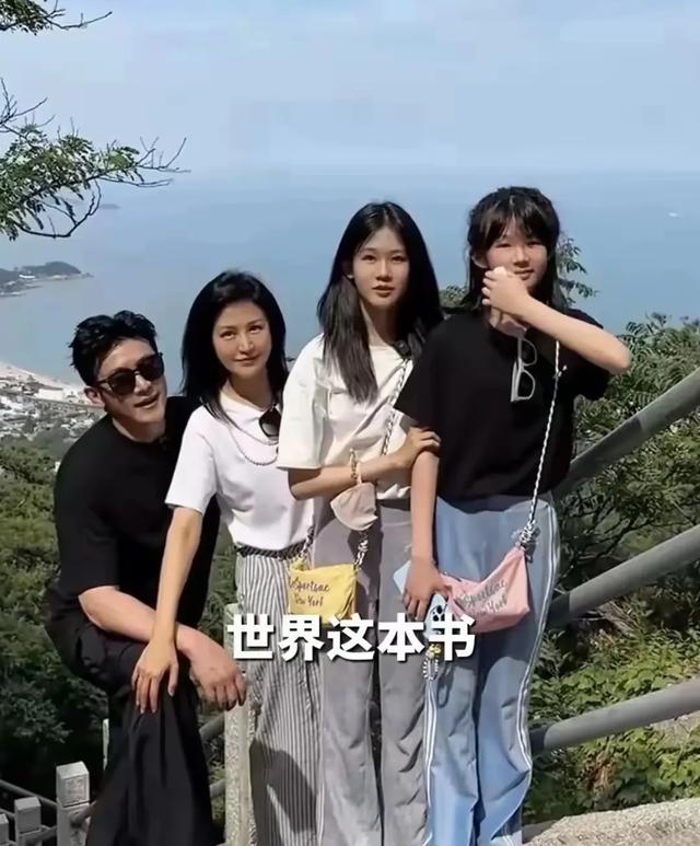 陆毅一家四口跑青岛崂山，全家人长相养眼，两个女儿比父母还美。